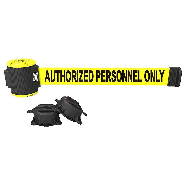 Retractable Belt Barrier, Yellow, 15 ft Length, Authorized Personnel Only