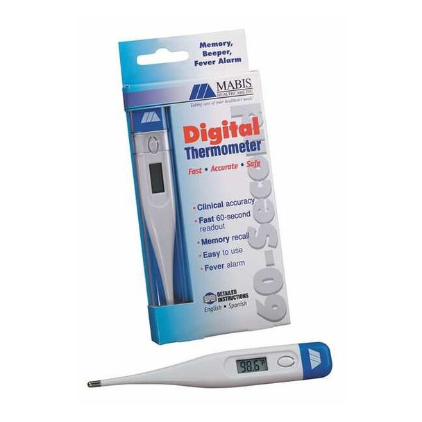 Digital Thermometer, Plastic, 2 547/5000 in L, 6.5 in W, White/Blue