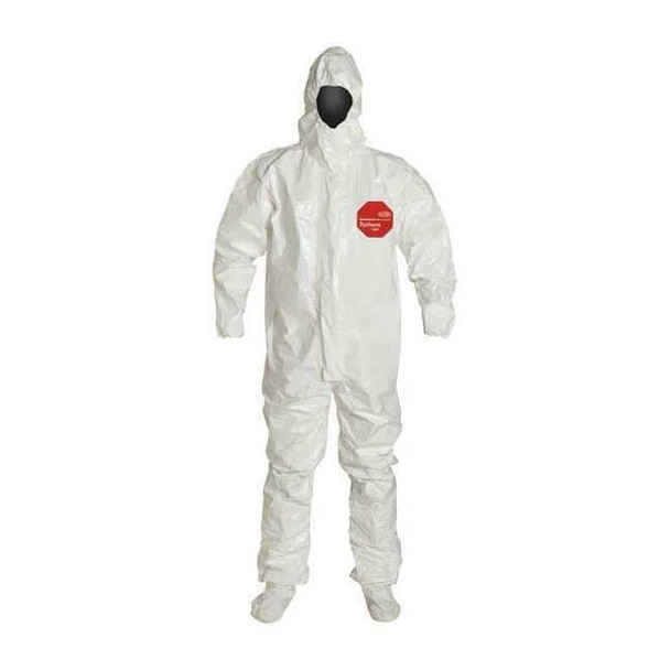 Respirator Fit Hood. Elastic Wrists. Storm Flap with Adhesive Closure. White. LG