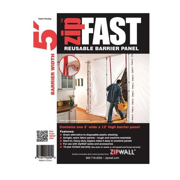 Zipwall Barrier Panel,5ftLx12ftH,White ZF5