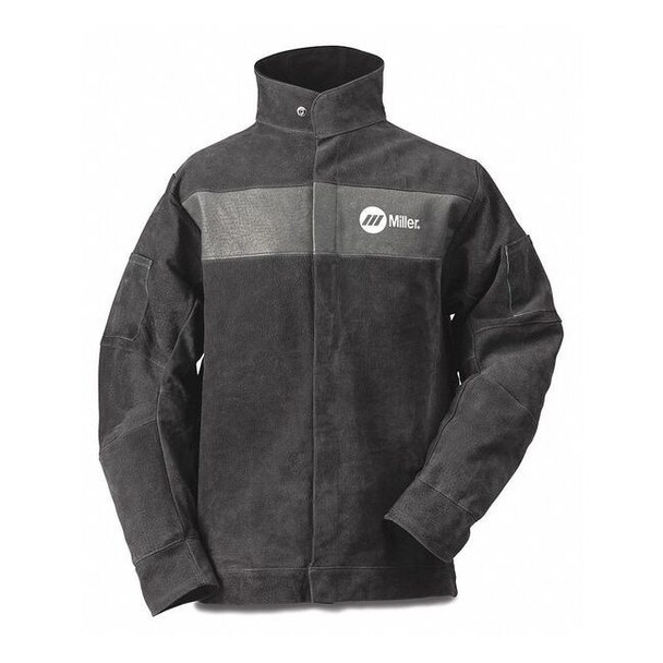 Welding Jacket, Pigskin, 2 oz, 30 in Length, Snaps Closure, 2 Pockets, Gray, L