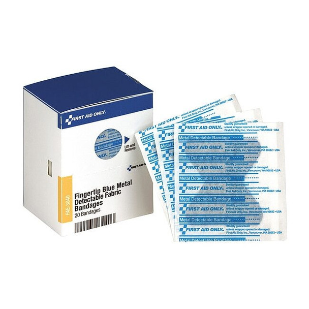First Aid Kit Refill,Fingertip Blue Metal Detectable Bandages, 20 Per Box