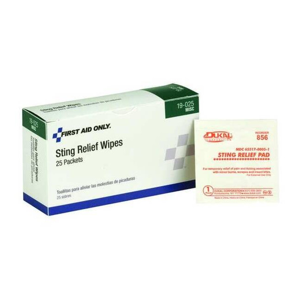 First Aid Only Anti-Sting Wipe,Foil Pack,1.1g,PK25 19-025