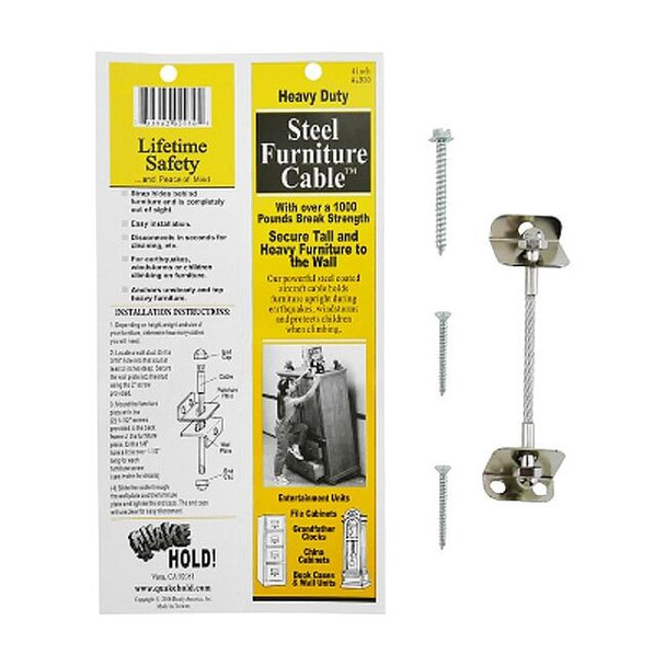 Quakehold! Steel Furniture Cable,4 In,Silver 2930