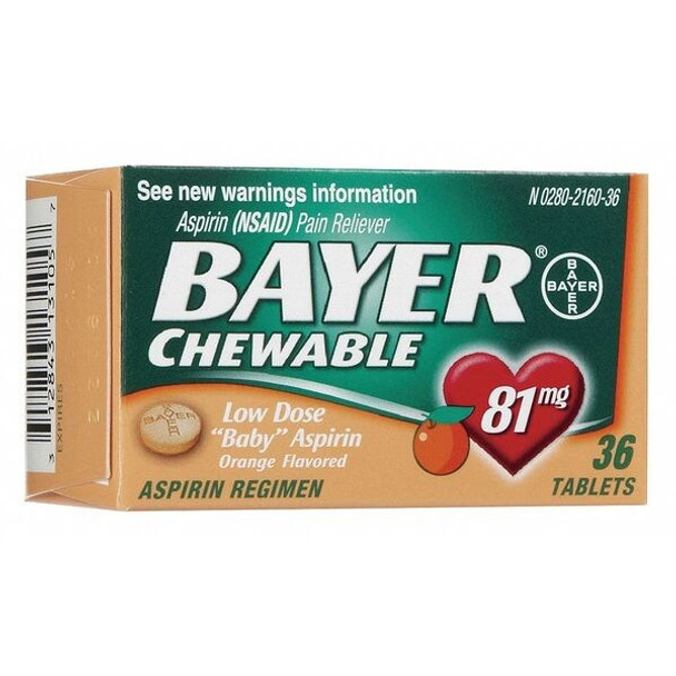 Bayer Aspirin,Chewable,36 x 1,Bottle,81mg 20-132