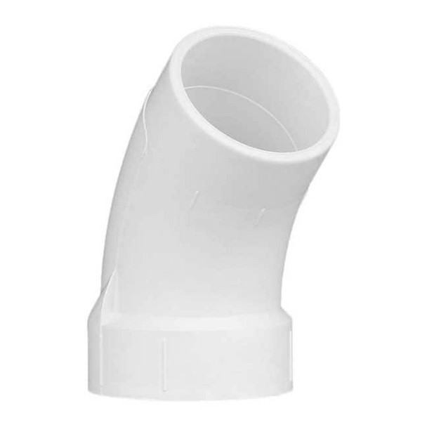 PVC Street Elbow, 45 Degrees, Hub x Spigot, 2 in Pipe Size