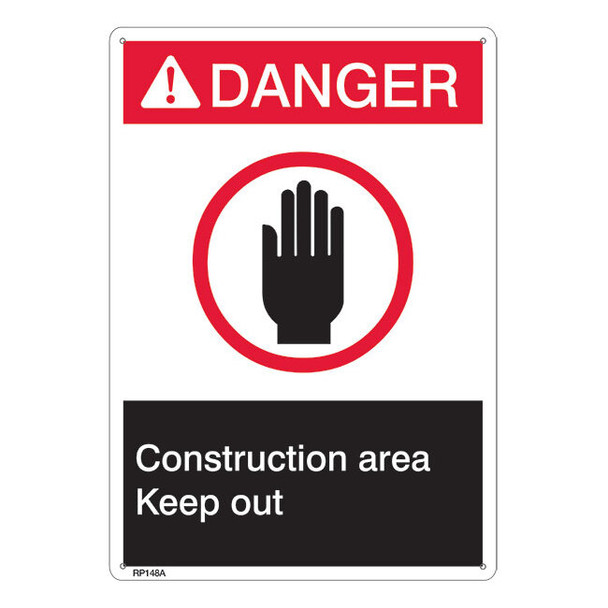 ANSI Z535 Rigid Plastic "Danger Construction Area" Sign, 1/Each