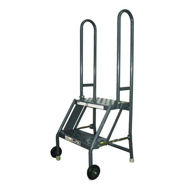 44 in H Steel Tilt and Roll Ladder, 2 Steps, 300 lb Load Capacity