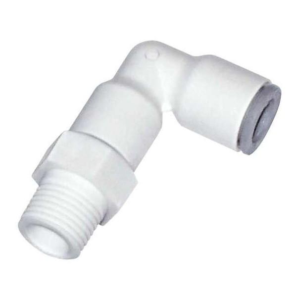 Push-Fit Elbow Fitting, 3/8 in Tube Size, Bio-Based Nylon, White, 10 PK