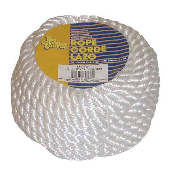 Manufacturer Varies Rope, 50ft, Wht, 4000lb., Nylon 339-WA