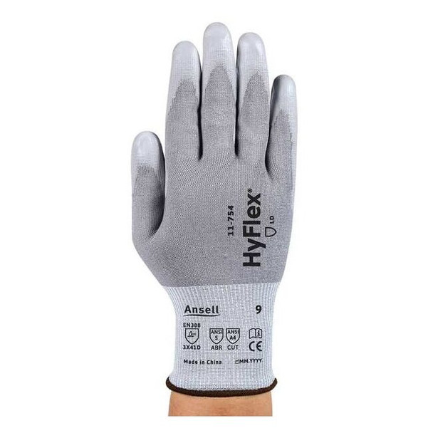 Ansell Knit Gloves, Cut Level A4 ,Dipped ,Polyurethane ,Smooth ,11 1 PR 11-754