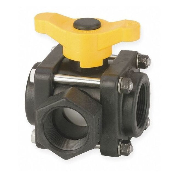 Banjo 1-1/4" FNPT Polypropylene Ball Valve 3-Way, Port: Full V125SL