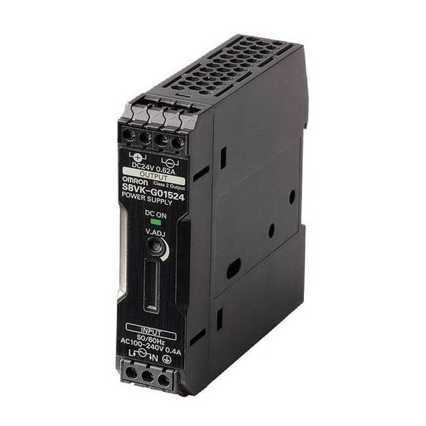 Omron DC Power Supply, 100/240V AC, 24V DC, 15 W, 0.65 A, DIN Rail S8VK-G01524