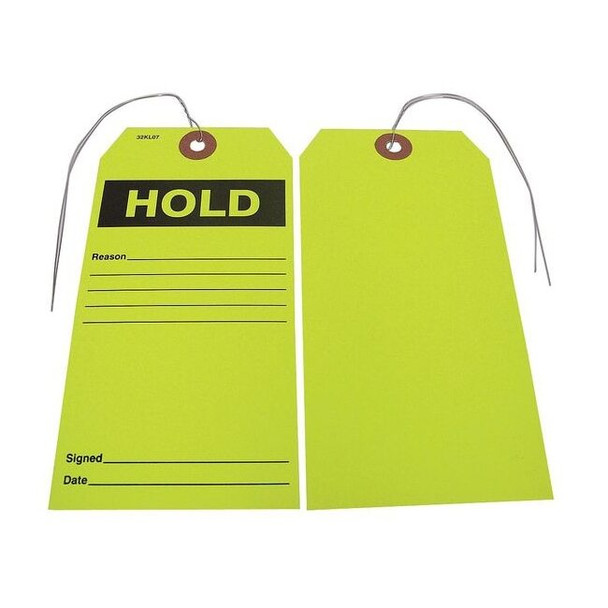 Hold Tag, Paper, 5 3/4 in H x 2 7/8 in W, Yellow, Rectangle, 25 PK