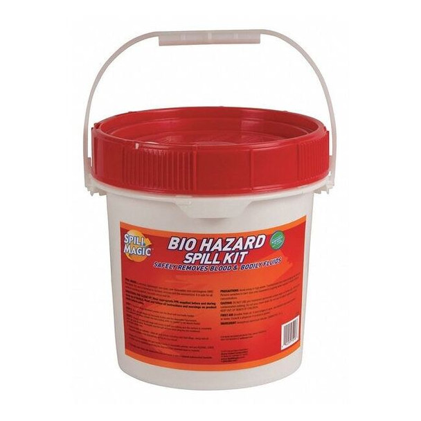 Spill Kit, 2 gal Volume Absorbed per Kit, 1 1/4 gal Capacity, Bucket, Red