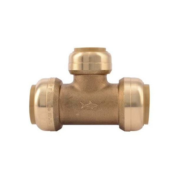 Sharkbite Reducing Tee, 1 in x 1 in x 3/4 in Tube Size, DZR Brass, Brass U416LF