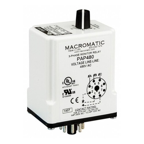 Macromatic 3 Phase Monitor Relay,SPDT,240VAC,8 Pin PAP240
