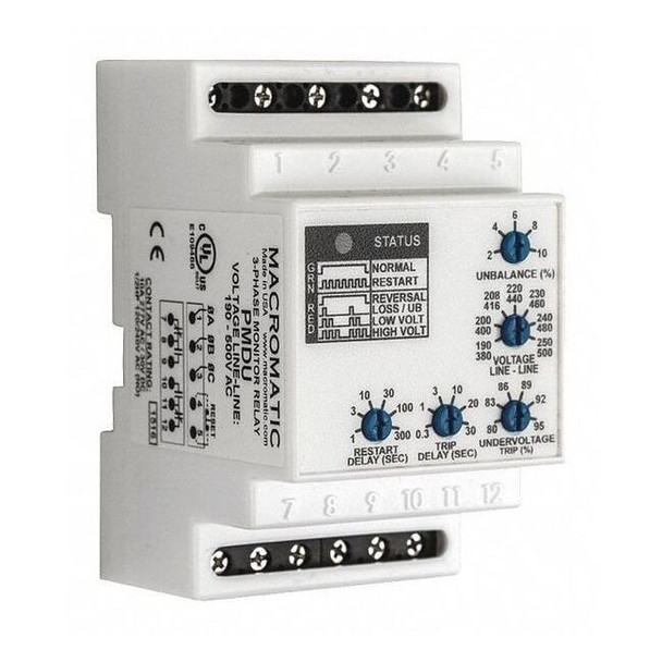 Macromatic Phase Monitor Relay, 12 Pins, 480-600VAC PMD575