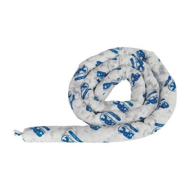 Brady Sorbent Sock, 12 gal, 3 in x 12 ft, Oil, White, 4 PK OIL124