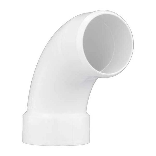 PVC 90 Degree Long Sweep Street Elbow, Spigot x Hub x Hub, 3 in Pipe Size