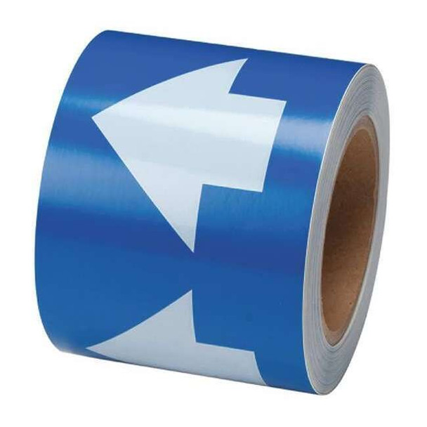 Brady Arrow Tape, Vinyl, 4 in W x 90 ft. L, Adhesive Mounting, White/Blue 91289