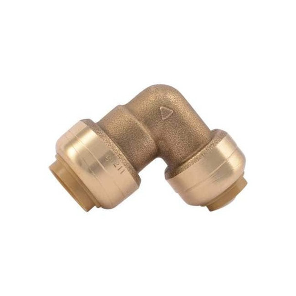 Push-Fit Elbow Fitting, 1/2 in x 3/8 in Tube Size, Brass, Brass