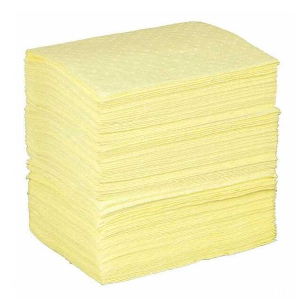 Sorbent Pad, 34 gal, 15 in x 17 in, Harsh Chemicals, Yellow, Polypropylene