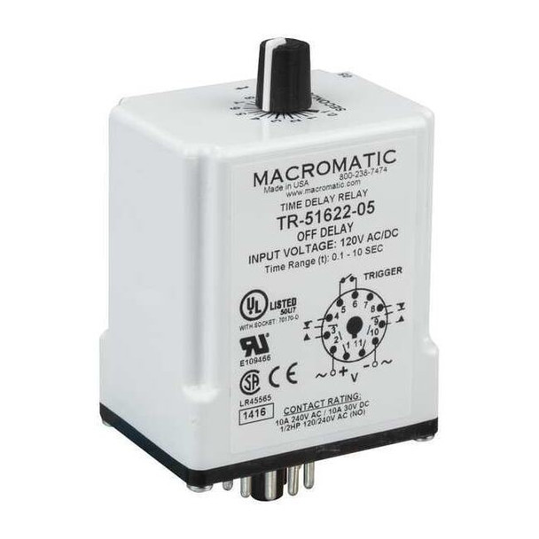 Single Function Time Delay Relay, Octal, Off Delay, 1 Functions 24V AC/DC, DPDT