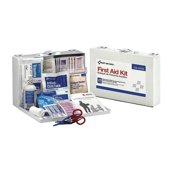 First Aid Kit, Serves 25 People, 107 Components, OSHA Compliant, Metal Case