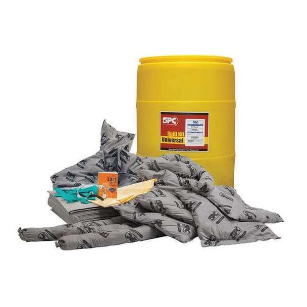 Spill Kit, 38 gal Volume Absorbed per Kit, 55 gal Capacity, Drum, Yellow