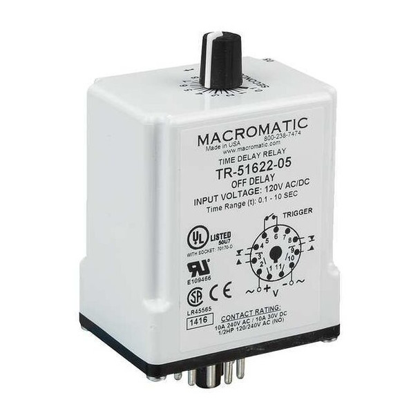 Single Function Time Delay Relay, Octal, Off Delay, 1 Functions 120V AC/DC, DPDT