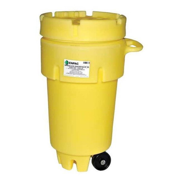 Enpac Open Head Salvage Drum, Polyethylene, 50 gal, Unlined, Yellow 1259-YE