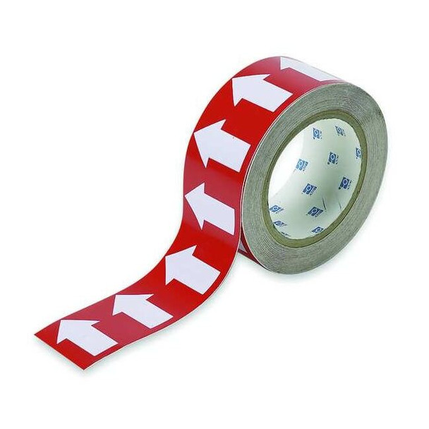 Brady Arrow Tape, Vinyl, 1 in W x 90 ft. L, Adhesive Mounting, White/Red 91426