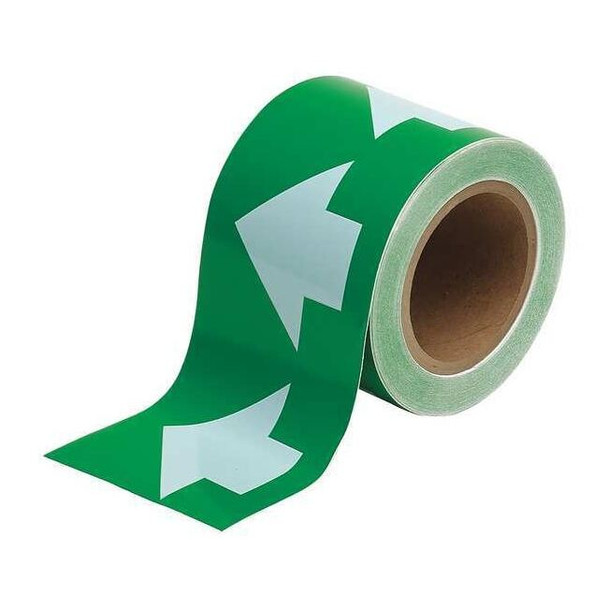 Brady Arrow Tape, Vinyl, 4 in W x 90 ft. L, Adhesive Mounting, White/Green 91290