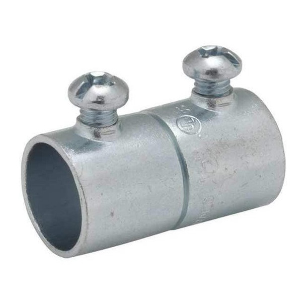 Raco EMT Coupling, 1-1/2 in, Set Screw, Steel, Zinc Plated, Gray 2026