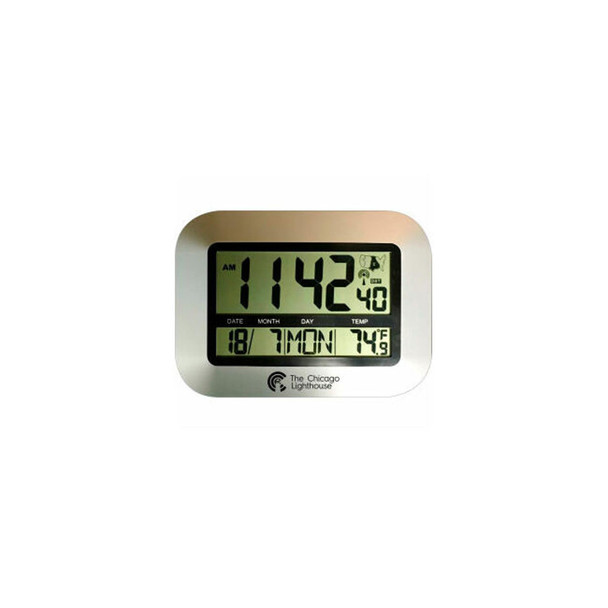 Chicago Lighthouse 9.75"" Digital Atomic Clock with Calendar and Indoor Temperat