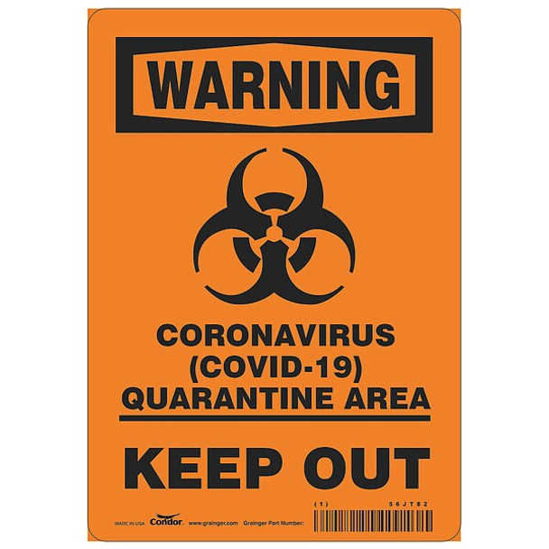 Condor Coronavirus Quarantine Area Sign HWW308T1007