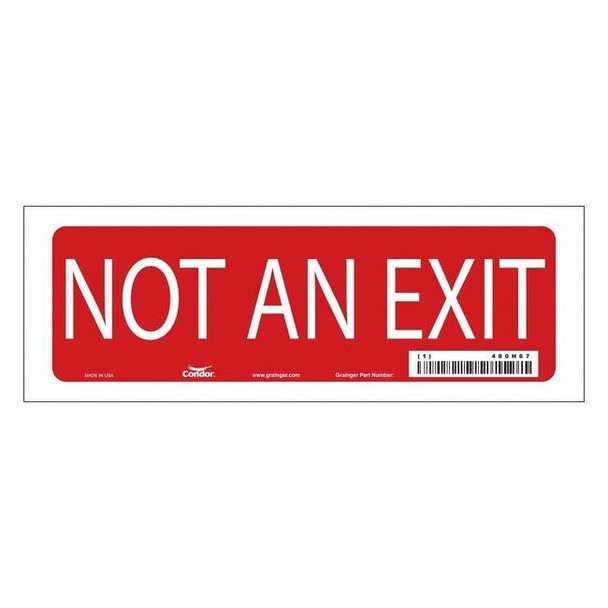 Condor Exit Sign, Vinyl, 10" W, 3-1/2" H, Not An Exit, Red, White 480H67
