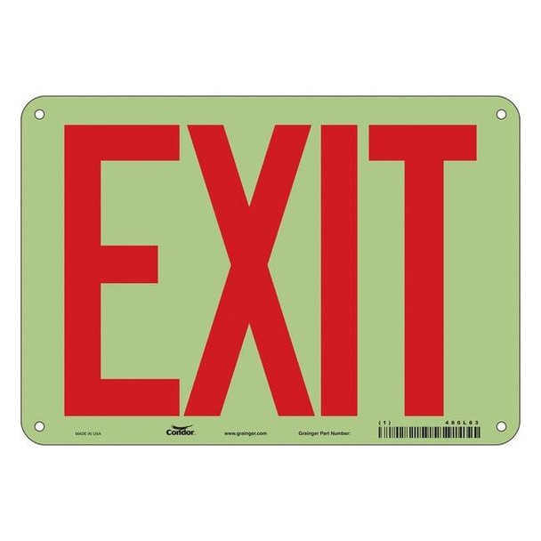 Condor Exit Sign, Plastic, 10" W, 7" H, Exit, White 480L83