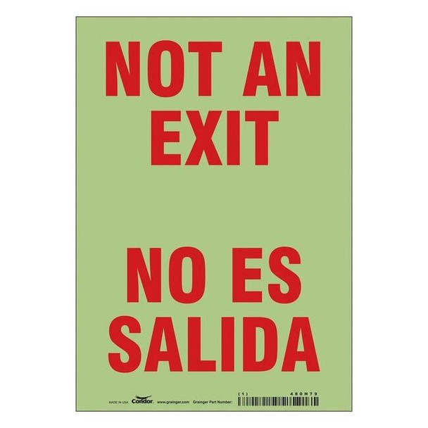 Condor Exit Sign, Vinyl, 7" W, 10" H, Not An Exit/No Es Salida, White 480H79
