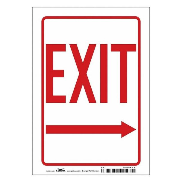 Condor Exit Sign, Vinyl, 7" W, 10" H, Exit, White 480M38