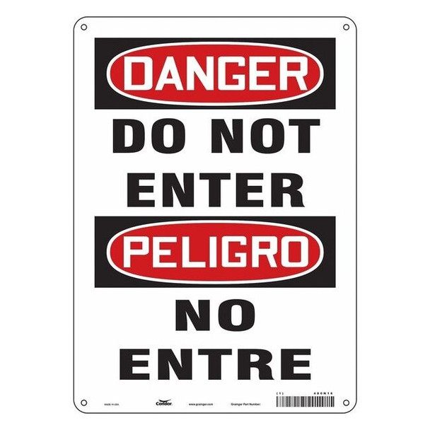 Safety Sign, Aluminum, 10 in W, 14 in H, DO NOT ENTER/NO ENTRE, White