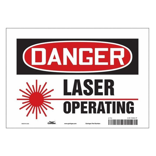 Laser Warning Sign, 7 in H, 10 in W, Vinyl, Vertical Rectangle,451R27