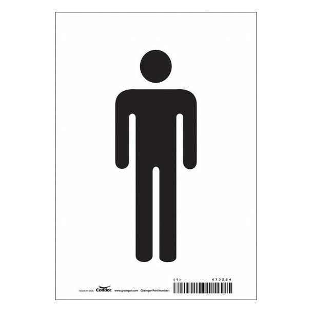 Restroom Sign, (MEN), 7 in W x 10 in H, Horizontal Rectangle, Vinyl, 473Z24