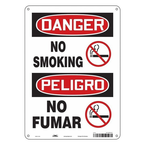 Safety Sign, 14 in H, 10" W, Vinyl, Vertical Rectangle, English, Spanish, 474P47