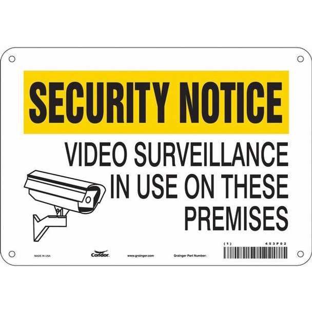 Security Sign, 7 in H, 10 in W, Aluminum, Vertical Rectangle, English, 453P02