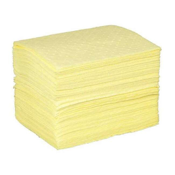 Sorbent Pad, 22 gal, 15 in x 19 in, Harsh Chemicals, Yellow, Polypropylene