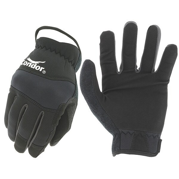 Condor Mechanics Gloves, Synthetic Leather Palm, Polyester Back, 8, Black