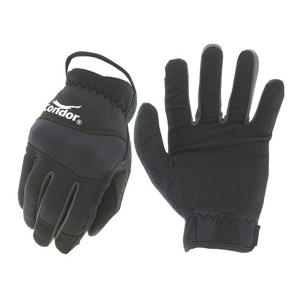 Condor Mechanics Gloves, Synthetic Leather Palm, Polyester Back, 9, Black