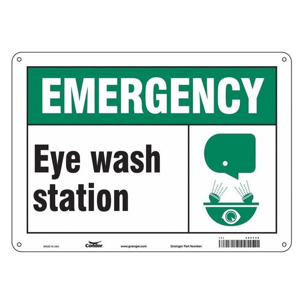 EYE WASH STATION, 14 in W x 10 in H, Horizontal Rectangle, Aluminum, 485Y38
